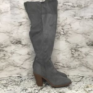 Qupid Over The Knee Grey Suede Boots